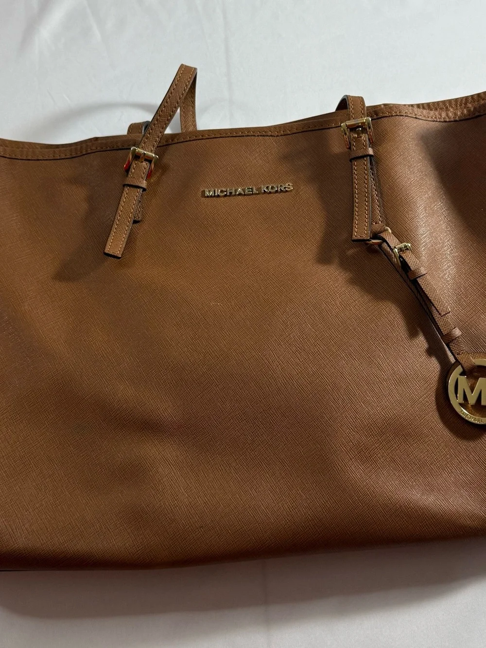 Michael Kors Cognac Saffiano Leather Tote with MK Charm